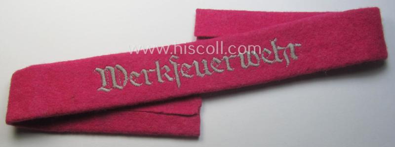 WWII- (ie. TR-) period, woolen-based fire-brigade (ie. 'Feuerwehr'-) related cuff-title (ie. 'Ärmelstreifen') entitled: 'Werkfeuerwehr'