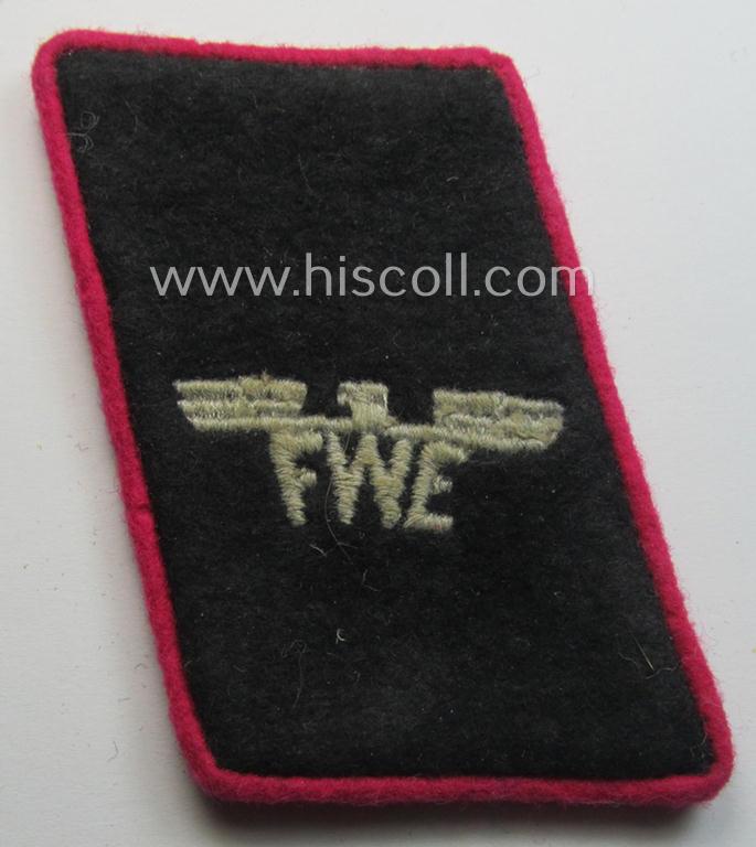 Single, WWII- (ie. TR-) period, woolen-based fire-brigade (ie. 'Feuerwehr'-) related collar-tab (ie. 'Kragenspiegel') as was (I deem) specifically intended for: 'Werkfeuerwehr'-staff