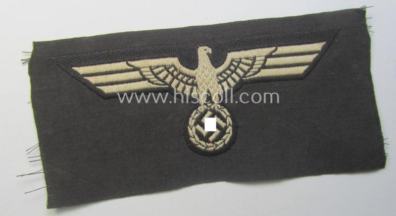 WH (Heeres) early- (ie. pre-) war-period- and/or white-coloured 'Panzer'-type breast-eagle of the so-called: 'M35'- (ie. 'M36'-) pattern as was executed in the neat 'BeVo'-weave pattern on a black-coloured background