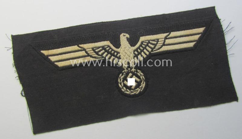 WH (Heeres) early- (ie. pre-) war-period- and/or white-coloured 'Panzer'-type breast-eagle of the so-called: 'M35'- (ie. 'M36'-) pattern as was executed in the neat 'BeVo'-weave pattern on a black-coloured background