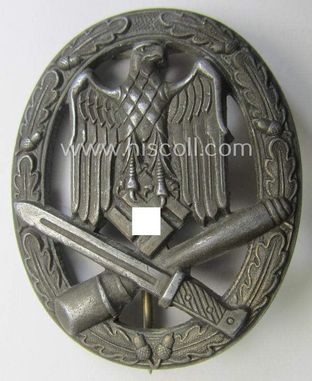 'Allgemeines Sturmabzeichen' being a detailed albeit unmarked example (of the 'long-barrel-hinge'-variant!) as executed in 'Feinzink' as produced by the: 'Steinhauer & Lück'-company