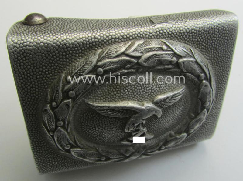 Early pattern- and aluminium-based, WH (Luftwaffe) enlisted-mens'- ie. NCO-type belt-buckle being an unmarked example having a scarcely seen 'cranked catch'-set-up