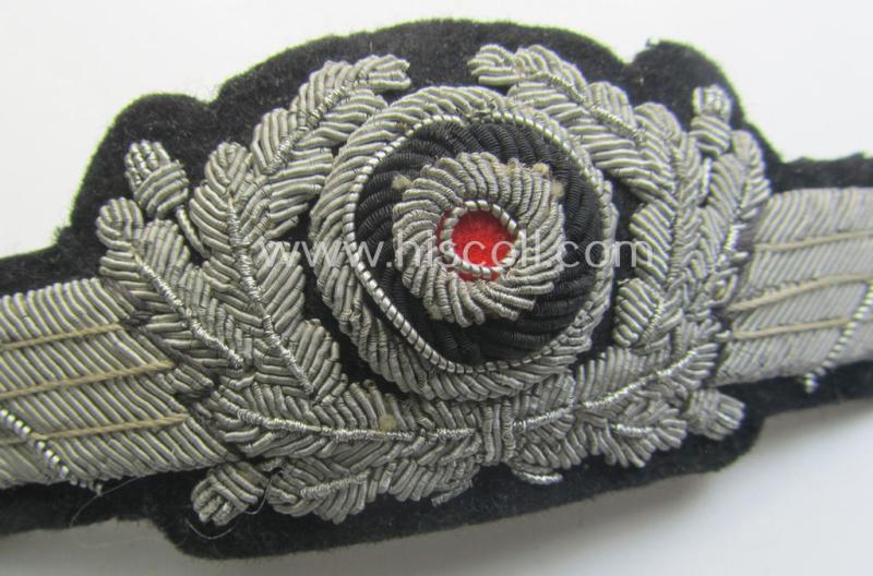 WH (Luftwaffe), hand-embroidered cap-wreath ie. cocarde as intended for a 'Luftwaffe' officers'-type visor-cap (ie. 'Schirmmütze') being a neatly maker- (ie. 'J.F.R.'-) marked example