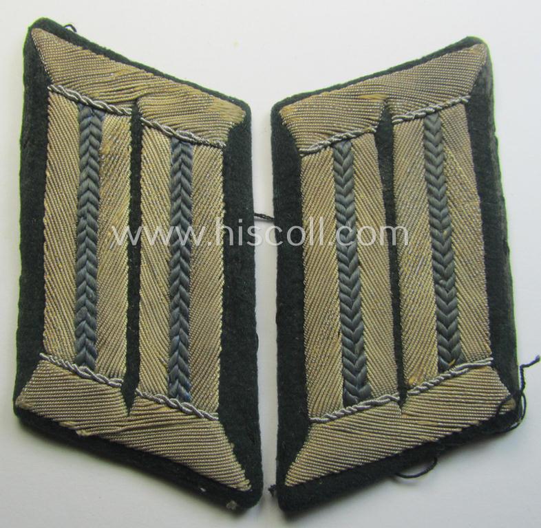 Moderately used - and fully matching! - pair of WH (Heeres) officers'-type collar-tabs, as was piped in the light-blue-coloured branchcolour as was intended for usage by an: 'Offizier der Nachschub-Truppen'
