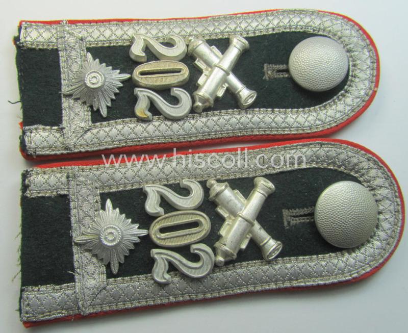 Pair of WH (Heeres) 'cyphered' (and bright-red-piped!) early-war-period- (ie. 'M36'- ie. 'M40'-type) NCO-pattern shoulderstraps: 'Feldwebel u. Waffenunteroffizier u. Mitglied des Art.-Rgts. 202'