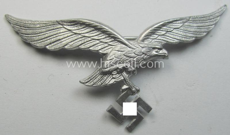 WH (Luftwaffe) EM/NCO-pattern visor- (ie. 'Schirmmützen'-) cap-eagle (being an unmarked example as executed in aluminium-based metal)