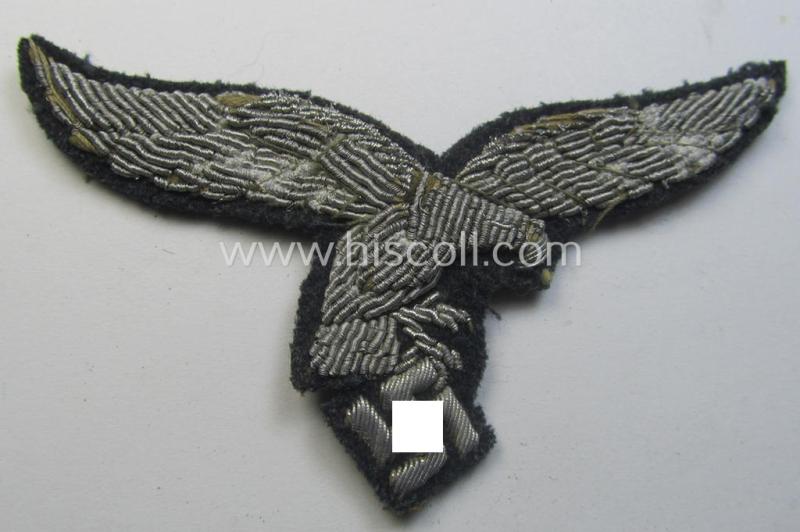 Early- (ie. 'down-tailed'-) pattern, WH (LW) officers'- (evt. NCO-) type, hand-embroidered breast-eagle (ie. 'Brustadler für Offiziere der LW')