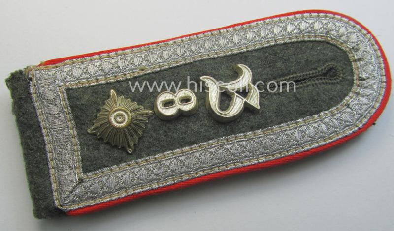 Single, WH (Heeres), early- (ie. mid-) war-period, ie. 'M40- o. M43'-pattern, 'cyphered', NCO-type shoulderstrap as was intended for a: 'Feldwebel u. Mitglied des Artillerie-Beobachtung-Batallions 8'
