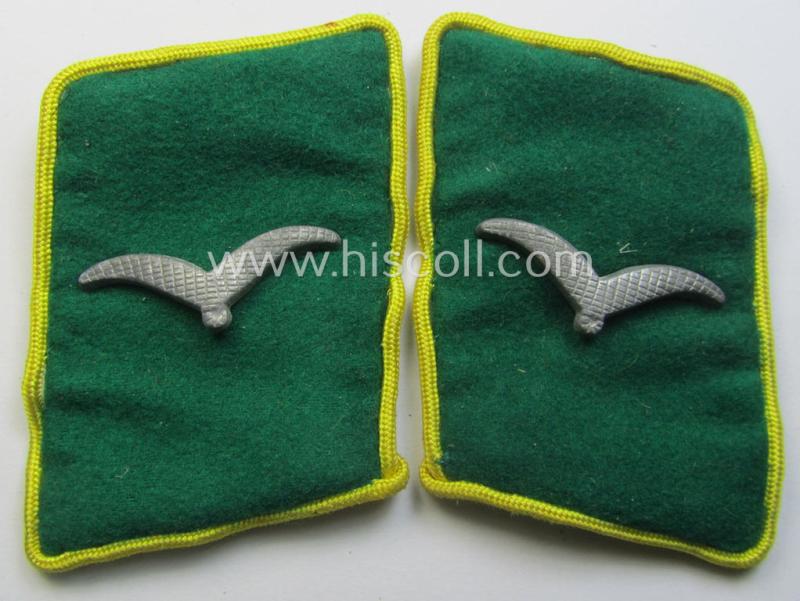 Pair of fully matching, bright-green-coloured- (and/or bright-yellow-piped-) WH (Luftwaffe) collar-patches (ie. 'Kragenspiegel') as was intended for usage by a: 'Soldat der LW-Felddivisionen'