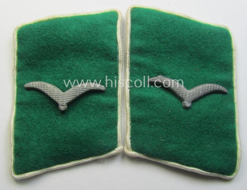 Pair of fully matching, bright-green-coloured- (and/or white-piped-) WH (Luftwaffe) collar-patches (ie. 'Kragenspiegel') as was intended for usage by a: 'Soldat der LW-Felddivisionen'