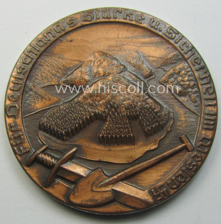 Reddish-bronze-toned- (ie. 'Cupal'-based!) so-called: commemorative-plaque (ie. 'Erinnerungs- o. nichttragbare Medaille') bearing the text: 'Für Deutschland's Starke u. Sicherheit im Westen'