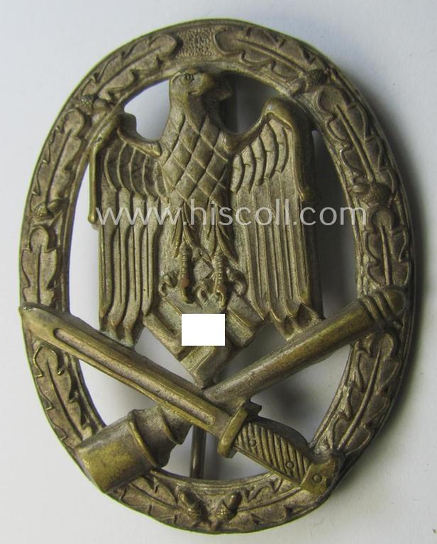 'Allgemeines Sturmabzeichen' (or: General Assault Badge ie. GAB) being a (typical!) unmarked, 'Buntmetall'-based- and/or 'hollow-back'-specimen as was produced by the: 'Wilhelm Deumer'-company