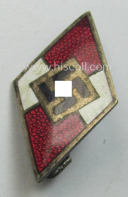 HJ (ie. 'Hitlerjugend') enamelled lapel-pin (ie.: 'Raute') with a: 'RzM - M1/101'-makers'-designation