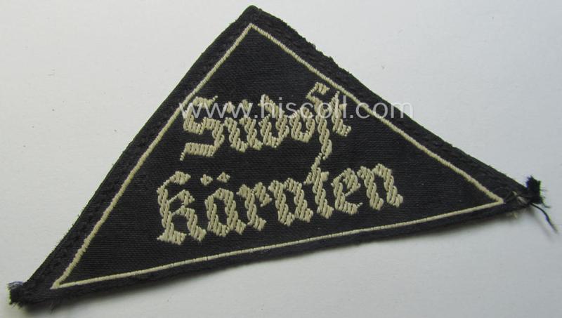 'HJ' ('Hitlerjugend') ie. 'BDM' ('Bund Deutscher Mädel') district-triangle (ie. 'Gebietsdreieck') entitled: 'Südost Kärnten' (being a clearly used example that is void of an 'RzM'-etiket)