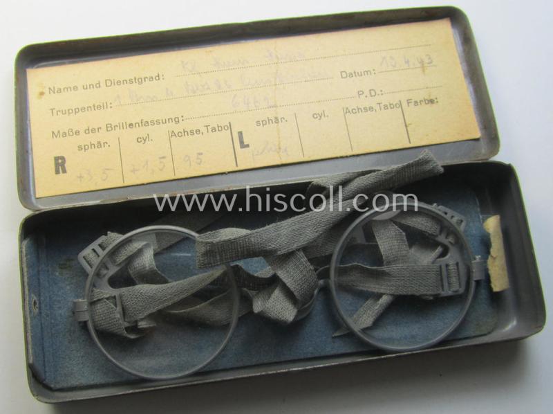 Pair of 'standard-issued'-pattern, WH-gasmask-glasses (ie. 'Maskenbrille') as was intended for usage in conjunction with the gasmask as issued to a soldier named: 'Russe' (or alike) serving within the: '1. Art.Ausb.Abt. 26'