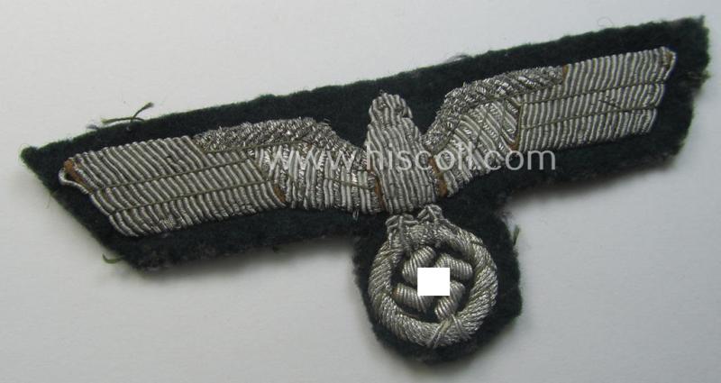 WH (Heeres) officers'-type, hand-embroidered breast-eagle (ie. 'Brustadler für Offiziere') as was executed in bright-silverish-coloured braid as was intended for usage on the various officers'-pattern tunics
