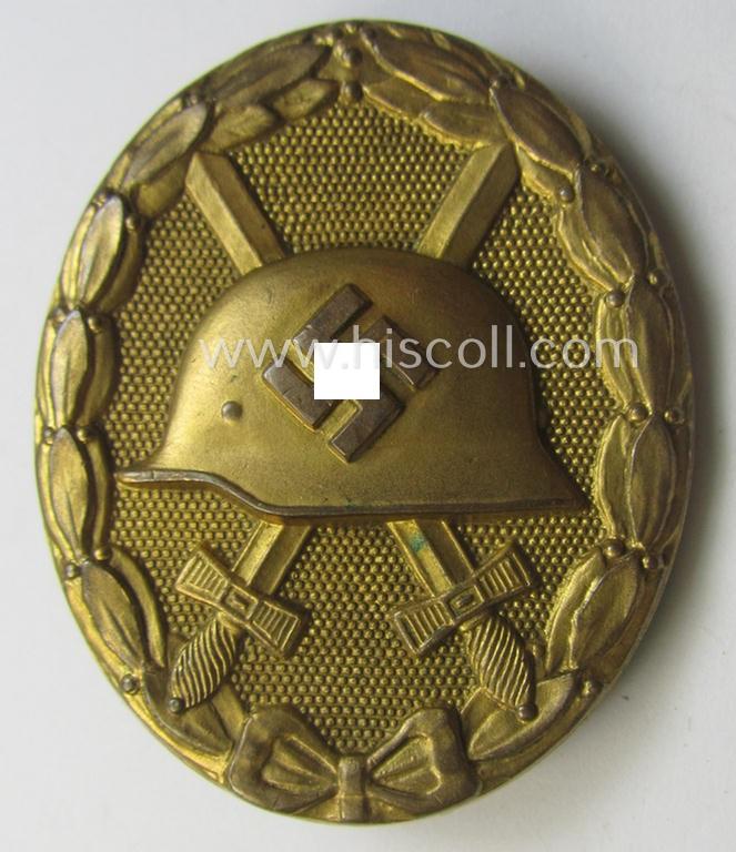 Luxuriously-styled - albeit moderately used- and/or worn and period-engraved! - 'Verwundeten-Abzeichen in Gold' being a typical non-maker-marked- and/or: 'Buntmetall'-based example as was (I deem) produced by the maker: 'Hauptmünzamt Wien'