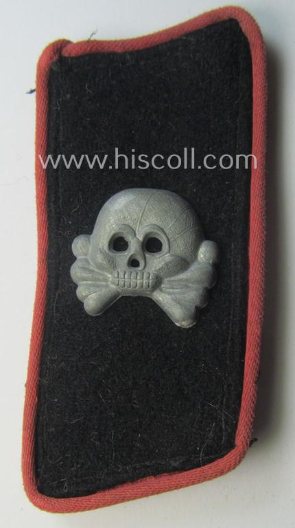 Mid- (ie. later-) war-period - albeit regrettably single! - WH (Heeres) black-coloured, woolen-based- and/or bright-pink-piped: 'Panzer'-collar-tab having a zinc- (ie. 'Feinzink'-) based 'Totenkopf' (ie. skull) attached