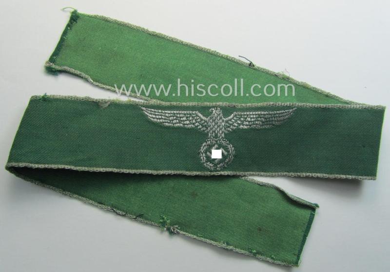 Truly used- and/or worn, customs-related cuff-title (ie. 'Ärmelstreifen des Reichsfinanzverwaltung- o. Zollgrenzschutz') being a detailed example as executed in the so-called: 'flatwire'- (ie. 'BeVo-weave'-) pattern