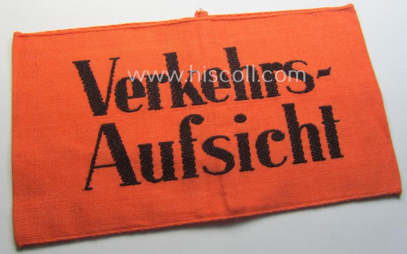 WH (Heeres) related armband (ie. 'Armbinde') entitled: 'Verkehrs-Aufsicht' (being of the 'partly-woven'-type in a technique similar to the 'BeVo'-weave pattern)