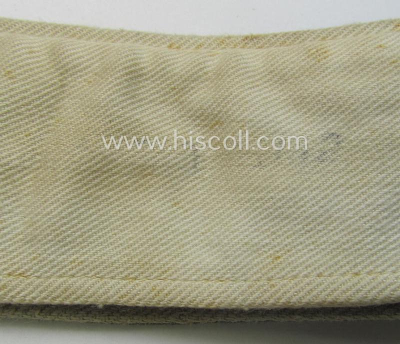 WH (Heeres o. Waffen-SS) greenish-coloured- and/or 'standard-issue'-pattern so-called: 'Kragenbinde' (or: uniform inner-collar) being a regular-issued- (and size ie. maker-marked) example that comes in a moderately used- ie. worn, condition