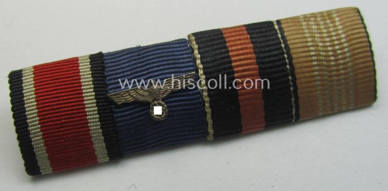 4-pieced, WWII-period ribbon-bar (ie. 'Feld- o. Bandspange') showing various WWII-period awards (amongst which a: Czech 'Anschluss'- and an: 'Olympiade 1936'-commemorative medal)