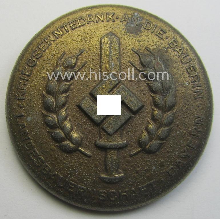 'Reichsnährstand'- (ie. 'RNSt.'-) related commemorative brooch ('Brosche') being a maker- (ie. 'C. Poellath'-) marked example showing the text: 'Kriegserntedank an die Bauerin - Landesbauernschaft Bayern'