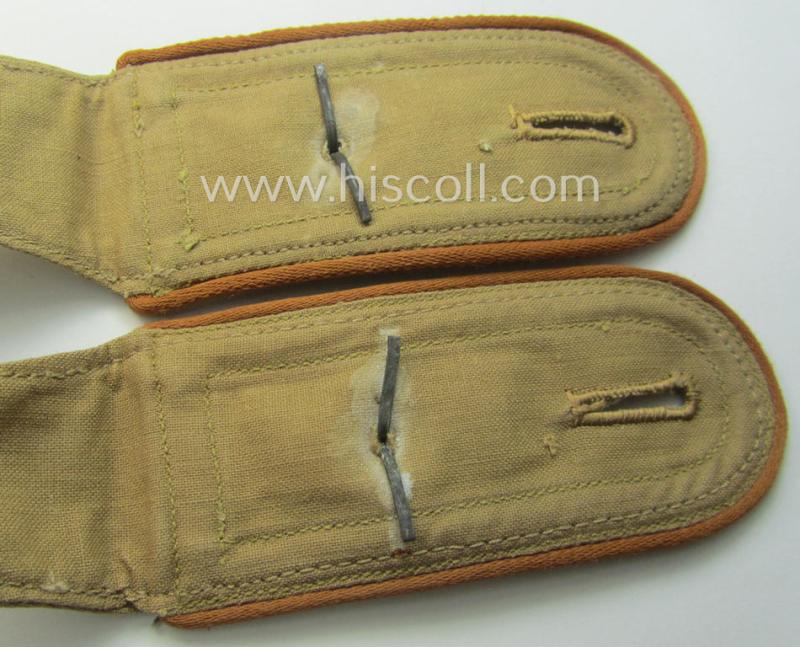 Pair of - truly used- and/or worn! - WH (Luftwaffe) 'tropical-styled' NCO-type shoulderstraps (as was specifically for usage on the tropical-shirts ie. tunics) as was intended for usage by a: 'Feldwebel der Nachrichten-Trpn.'