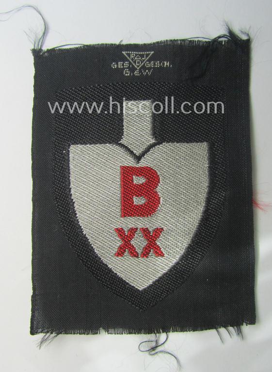 Officers'-pattern, so-called: RAD (ie. 'Reichsarbeitsdienst') sleeve-badge (or: 'Dienststellenabzeichen') bearing the specialist-designation: 'B XX' (ie. 'Bezirksleitung 20')