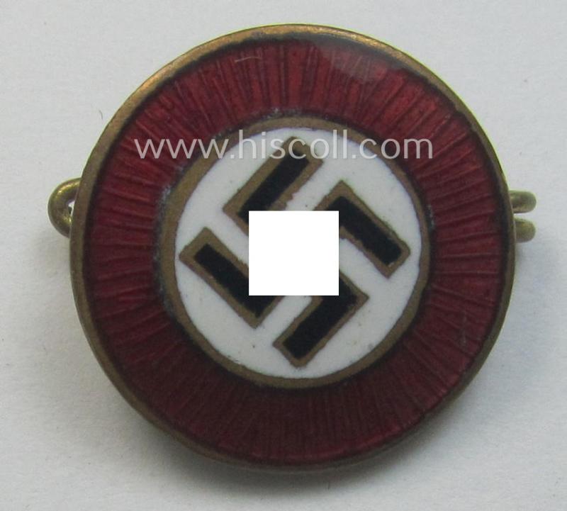 'N.S.D.A.P.'-supporter-pin- ie. party-badge (or: 'Parteiabzeichen') being a smaller-sized 'variant-pattern'-specimen that is void of a makers'-designation