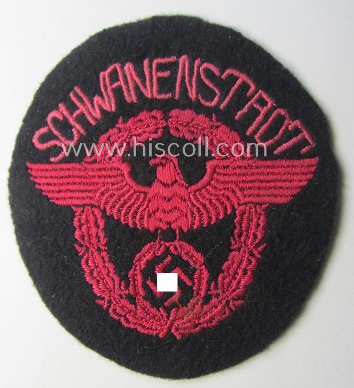 Fire-brigade (ie. 'Feuerwehr'-related-) armbadge (ie. arm-eagle) - being a scarcely encountered, regular-pattern- and/or woolen-based version that was intended for usage by a member serving within the: 'Feuerwehr Schwanenstadt'