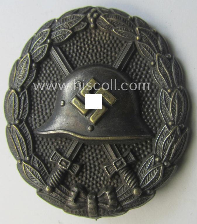 Luxuriously-styled, early-pattern black-class wound-badge (ie.: 'Verwundeten Abzeichen in Schwarz') being a detailed so-called: 'Spanish Civil-War'-version that comes in a moderately used- and/or worn, condition