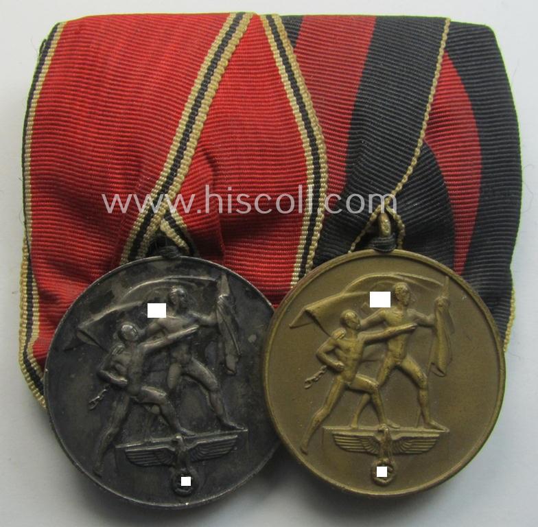 WH (Heeres o. KM etc.) medal-bar (ie.: 'Doppelspange') showing two campaign- (ie. 'Anschluss'-) medals