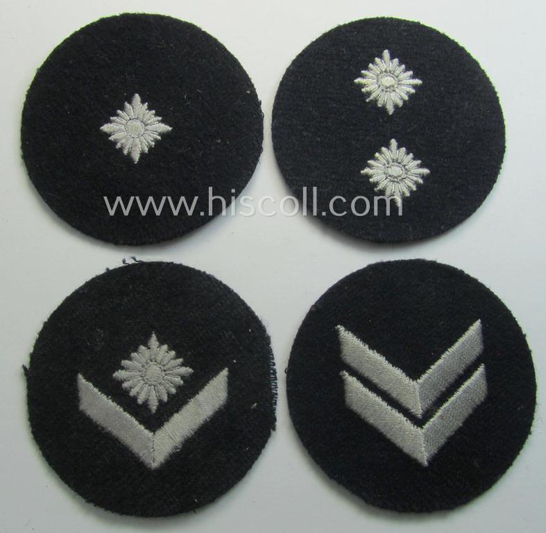 Interesting - and simply never used! - 4-pieced, DJ- (ie. 'Deutsches Jungvolk in der HJ') insignia-set comprising of 4 darker-blue-toned rank-patches (ie. 'Rangzeichen') all four still retaining  their period 'RzM'-etiket