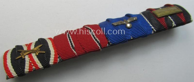 4-pieced, WWII- (ie. TR-) period ribbon-bar (ie. 'Feld- o. Bandspange') showing various WWII-period awards (amongst which a Czech 'Anschluss'-medal with attached detailed 'PB'-bar)