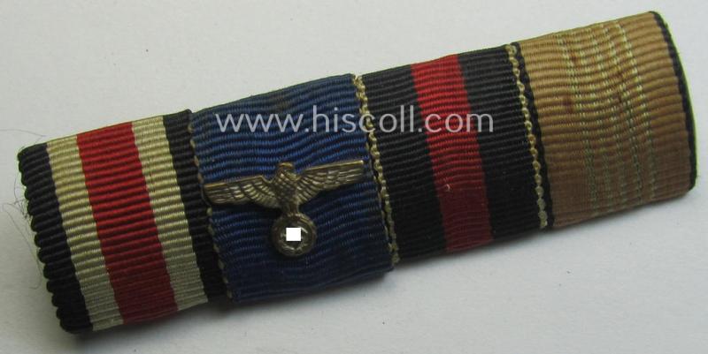 4-pieced, WWII-period ribbon-bar (ie. 'Feld- o. Bandspange') showing various WWII-period awards (amongst which a: Czech 'Anschluss'- and an: 'Olympiade 1936'-commemorative medal)