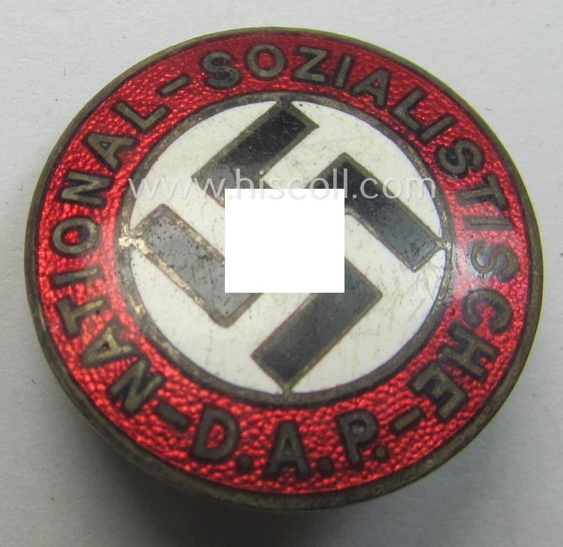 Early-pattern 'N.S.D.A.P. - Parteiabzeichen' showing a: 'Ges.Gesch.'-patent-pending-designation