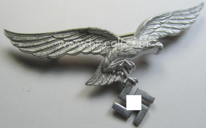 WH (Luftwaffe) aluminium-toned (and 'Cupal'-) based breast-eagle as was specifically intended for usage on the white summer-tunics (ie. 'Brustadler für Sommerrock') being a detailed- albeit non-maker-marked specimen