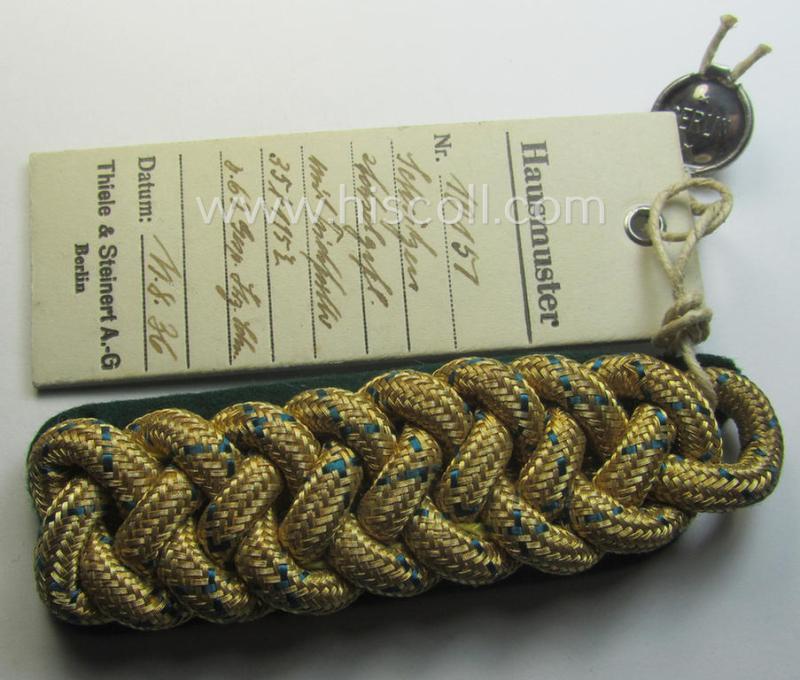 Interesting - and possible unique! - single, TR-period (ie. 1936-dated) 'Schutzenverein'-related shoulderboard being a so-called: 'Müsterstück o. Hausmuster' by the company: 'Thiele & Steinert A.G.'