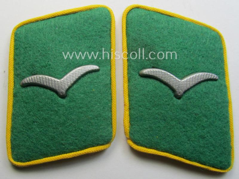Pair of fully matching, bright-green-coloured- (and/or golden-yellow-piped-) WH (Luftwaffe) collar-patches (ie. 'Kragenspiegel') as was intended for usage by a: 'Soldat der LW-Felddivisionen'