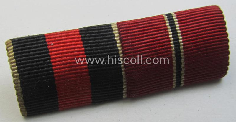 Two-pieced, WWII-period ribbon-bar (ie. 'Feld- o. Bandspange') as was intended for the combination: Czech-occupation- (ie. 'Anschluss'-) medal: '1. Oktober 1938' and a medal: 'Winterschlacht im Osten 1941-42'