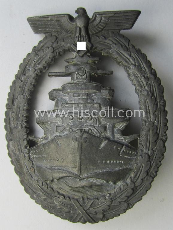 WH (KM) 'Flottenkriegsabzeichen' being zinc- (ie. 'Feinzink'-) based example by the 'Friedrich Orth'- (ie. 'FO'-) company