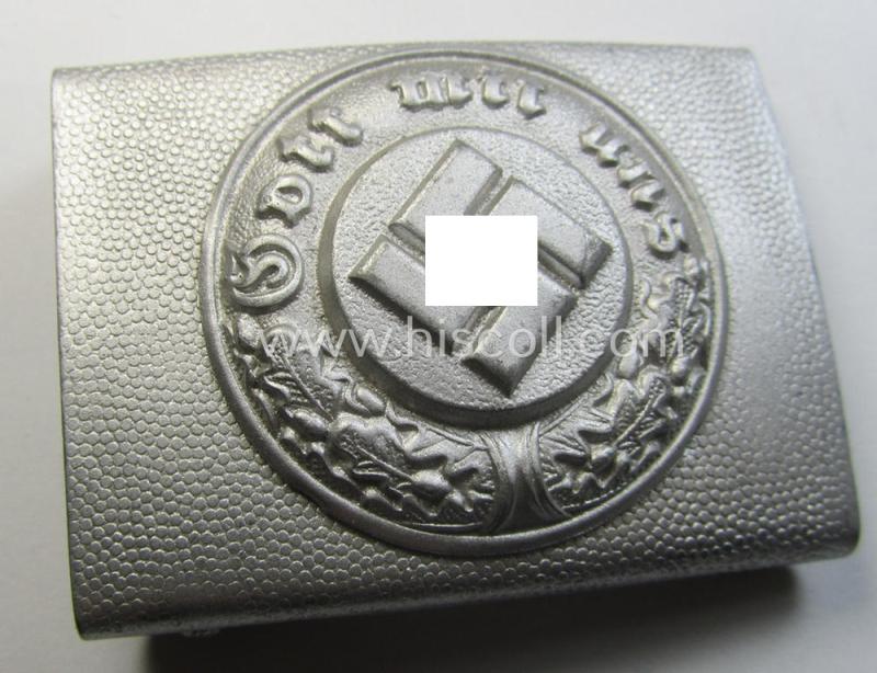 Police- (ie. 'Polizei') 'standard'-pattern, silver-toned- and zinc-based belt-buckle (ie. 'Koppelschloss für Mannschaften u. Uffz. der Polizei') being a non-maker-marked example