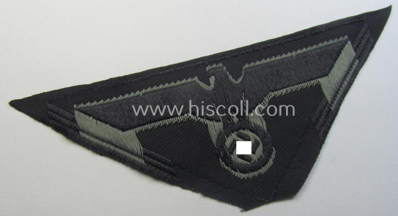Later-war-period, WH (Heeres) - ie. 'Panzer'-related, so-called: 'M44'-pattern, trapezoid-shaped breasteagle being a greyish-coloured example as executed in the 'BeVo'-weave pattern on a black-coloured background
