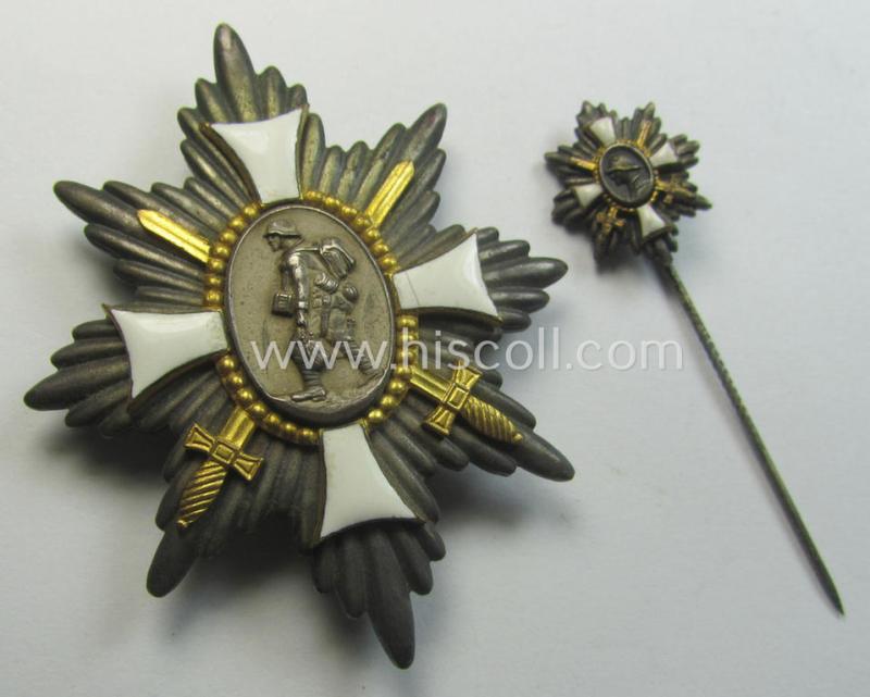 Detailed example of a: 'Freikorps'-related award being a neatly enamelled so-called: 'Deutsches Feldehrenzeichen' that comes with its accompanying (and scarcely encountered!) miniature as found