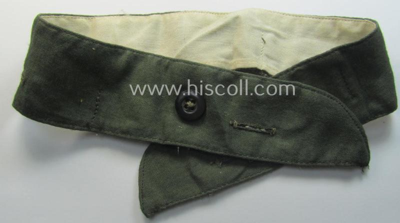 WH (Heeres o. Waffen-SS) greenish-coloured- and/or 'standard-issue'-pattern so-called: 'Kragenbinde' (or: uniform inner-collar) being a regular-issued- (and size- ie. maker-marked) example that comes in a moderately used- ie. worn, condition