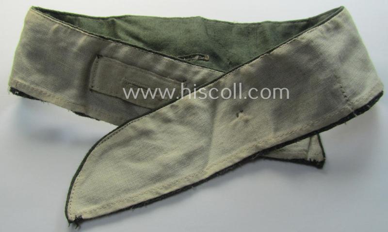 WH (Heeres o. Waffen-SS) greenish-coloured- and/or 'standard-issue'-pattern so-called: 'Kragenbinde' (or: uniform inner-collar) being a regular-issued- (and size- ie. maker-marked) example that comes in a moderately used- ie. worn, condition
