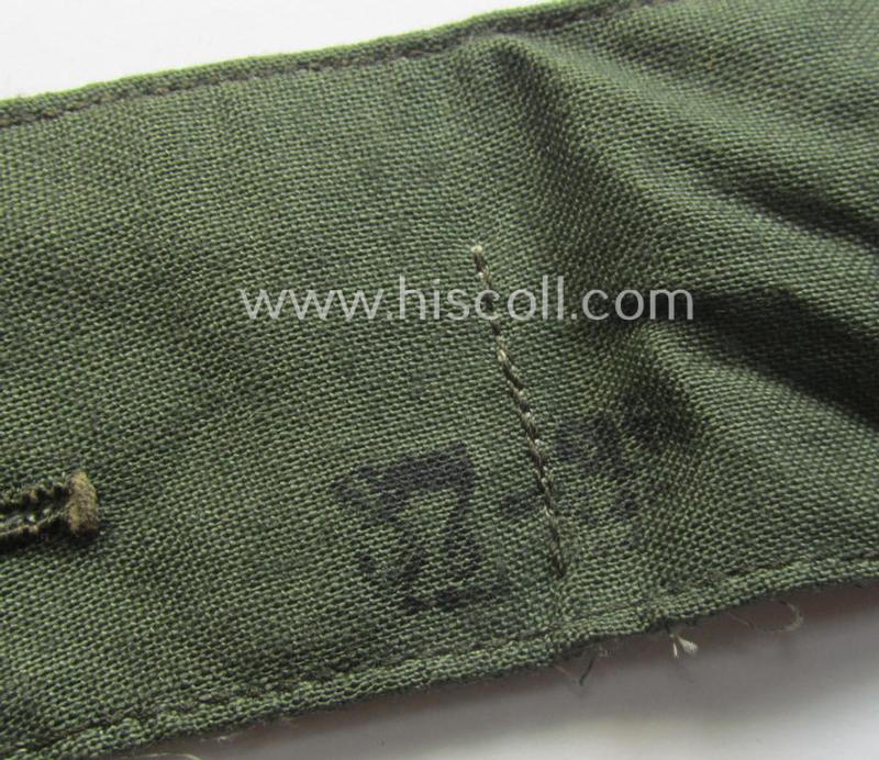 WH (Heeres o. Waffen-SS) greenish-coloured- and/or 'standard-issue'-pattern so-called: 'Kragenbinde' (or: uniform inner-collar) being a regular-issued- (and size- ie. maker-marked) example that comes in a moderately used- ie. worn, condition