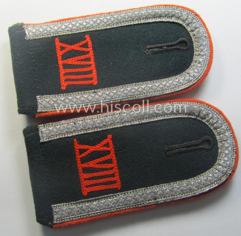 Pair of early-war-period WH (Heeres) 'cyphered' (rounded-styled), NCO-type ('M40'-pattern-) shoulderstraps as was intended for usage by an: 'Unteroffizier des Wehr-Ersatzdienstelle im Wehrkreises XVIII'