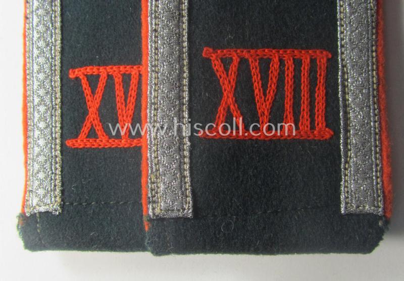 Pair of early-war-period WH (Heeres) 'cyphered' (rounded-styled), NCO-type ('M40'-pattern-) shoulderstraps as was intended for usage by an: 'Unteroffizier des Wehr-Ersatzdienstelle im Wehrkreises XVIII'